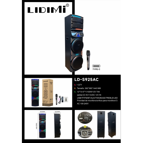 parlante torre lidimi ld s925ac – 100w