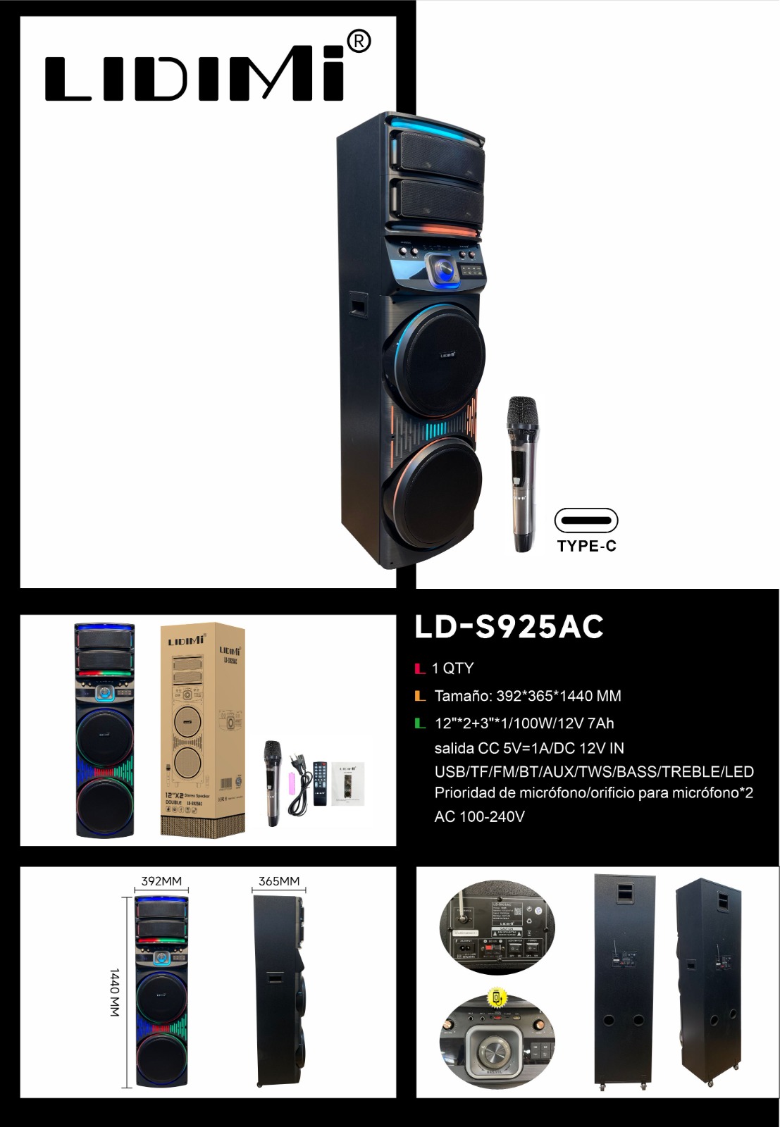 parlante torre lidimi ld s925ac – 100w