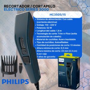 cortadora de pelo eléctrica philips series 3000 hc3505/15