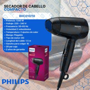 secador de cabello compacto philips bhc010/10