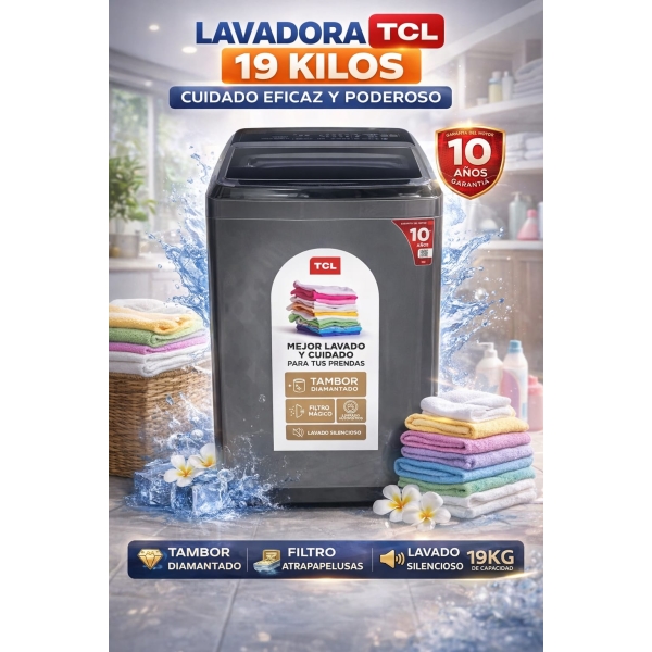 lavadora tcl 19 kg carga superior