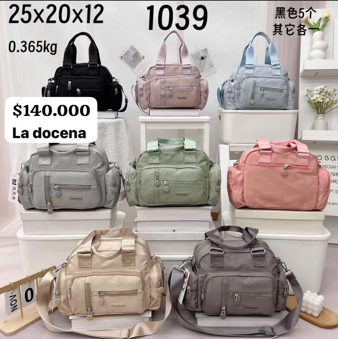 Bolso de mano y bandolera de nylon multibolsillos 1039