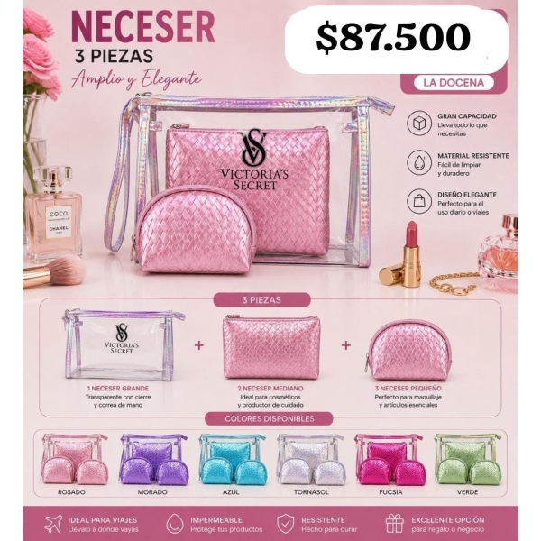 Set de neceser Victoria's Secret x3 piezas rectangular