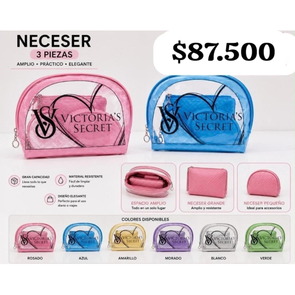 Set de neceser Victoria's Secret x3 piezas semicircular