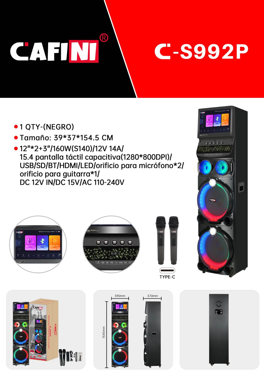 Parlante con pantalla Cafini C-S992P