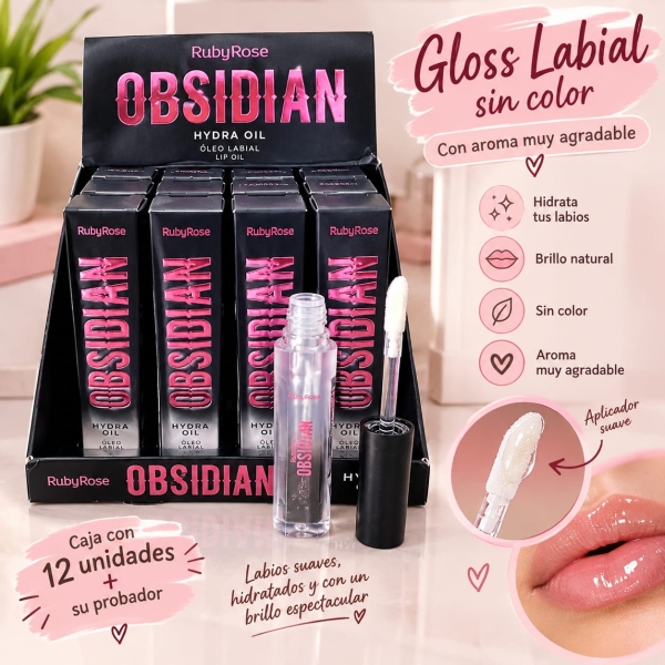 Gloss labial sin color Ruby Rose Obsidian Hydra Oil