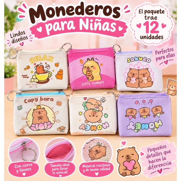Monederos para niñas surtidos con llavero