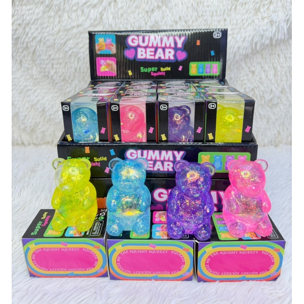 Juguete antiestrés squishy osito Gummy Bear con glitter x12