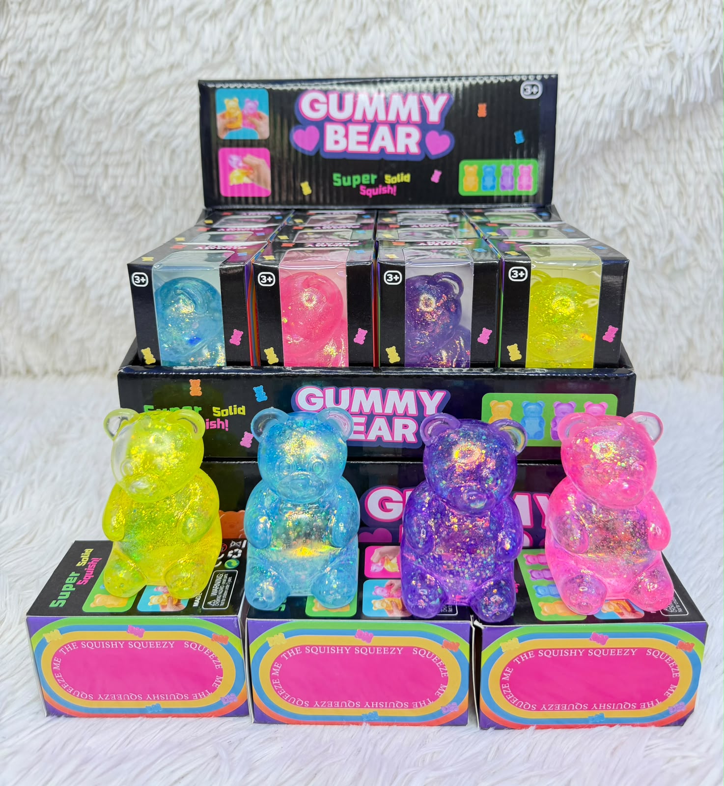 Juguete antiestrés squishy osito Gummy Bear con glitter x12