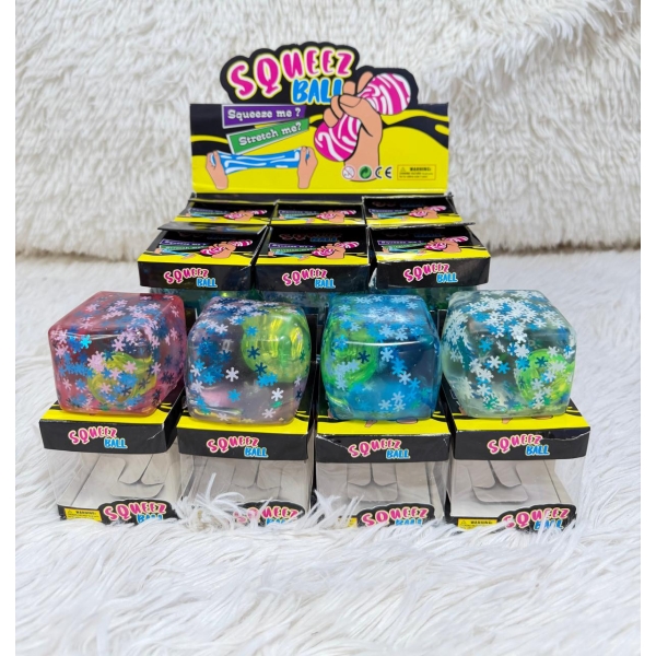 Juguete antiestrés squishy cubo con copos de nieve y luz x12